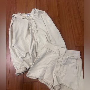 Cream Joylab Sweatsuit! Shorts (size xs) & zip up hoodie (size s)